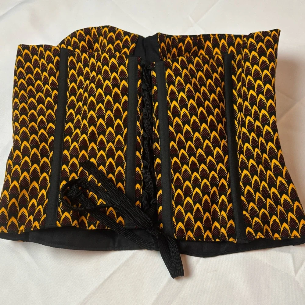 Riffa Riffa African Wax Print Corset Lace Back Red Gold Black Sz Small - Picture 2 of 7